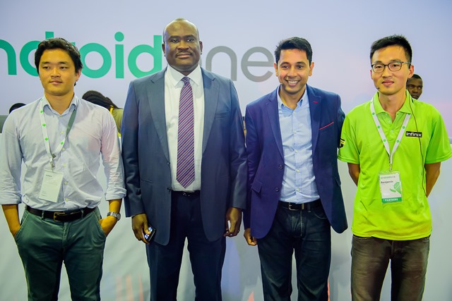 L- R: Jeremy Doutte, Chief Executive Officer, Jumia Nigeria; Micheal Ikpoki, Chief Executive Officer, MTN Nigeria; Caesar Sengupta, Vice President, Product Management, Google and Benjamin Jiang, Managing Director, Infinix Nigerian, at the Android one launch announcement in Lagos recently.